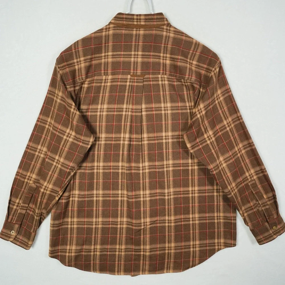 Chaps Ralph Lauren Mens Brown Plaid Cotton Wool Blend Button Down Shirt XL‎